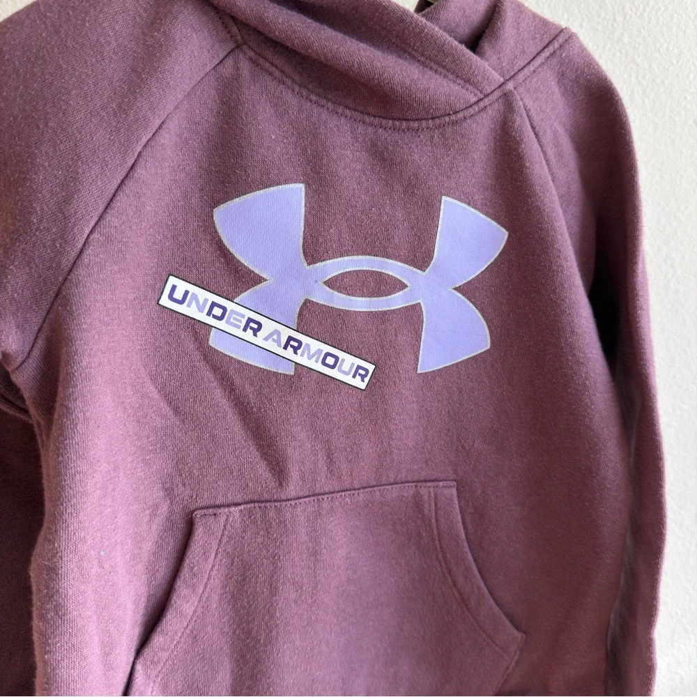 Under Armour Girls Hoodie Size 5 Maroon Plum Logo Pullover Sweatshirt